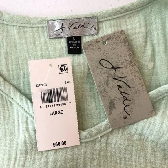 J Valdi Cozumel Ruffle Dress Swim Cover Cotton Gauze Pockets Light Green L - Picture 5 of 6